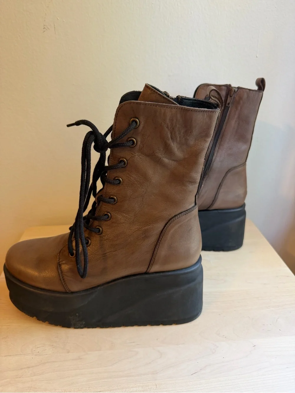 Free People Platform Lace-Up Ankle Boots in Brown